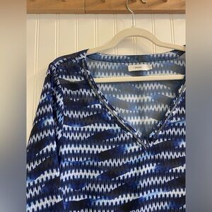 John Lewis UK Sheer Swim Cover Up Blue Tie Dye Beaded V Neck Coastal Nautical L